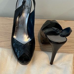 Platform peep toe sling backs